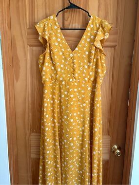 Flutter Sleeve Floral Maxi Dress in Mustard Yellow
